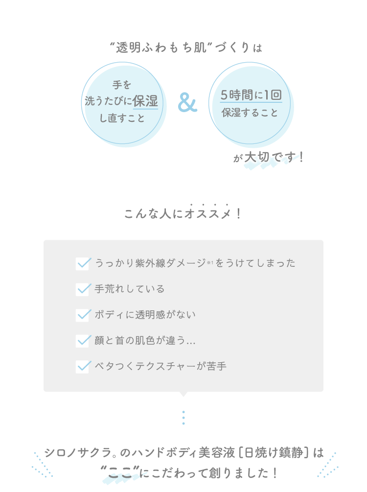 透明じゅわもち肌づくりは１日３回５時間に１回保湿すること365日毎日継続すること